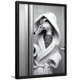 Cute Duck In A Bathrobe Peering From Shower Cabin Framed Art Print Wall Decor, Bathroom Framed Art Print, Pet Gift