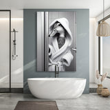 Cute Duck in a Bathrobe Peering from Shower Cabin Canvas Prints Wall Art, Bathroom Art Print, Pet Gift