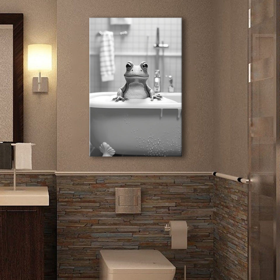 Cute Frog in Tub Printable Canvas Prints Wall Art, Bathroom kids art, Bathroom wall decor