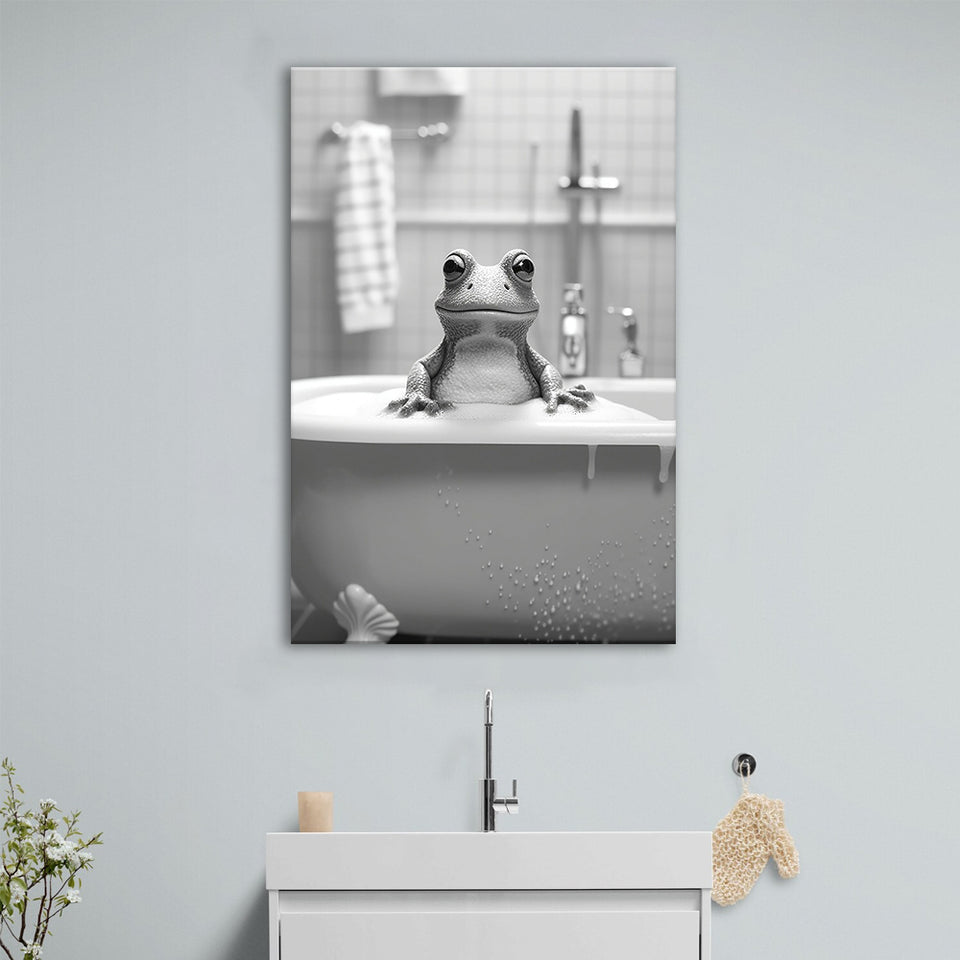 Cute Frog in Tub Printable Canvas Prints Wall Art, Bathroom kids art, Bathroom wall decor
