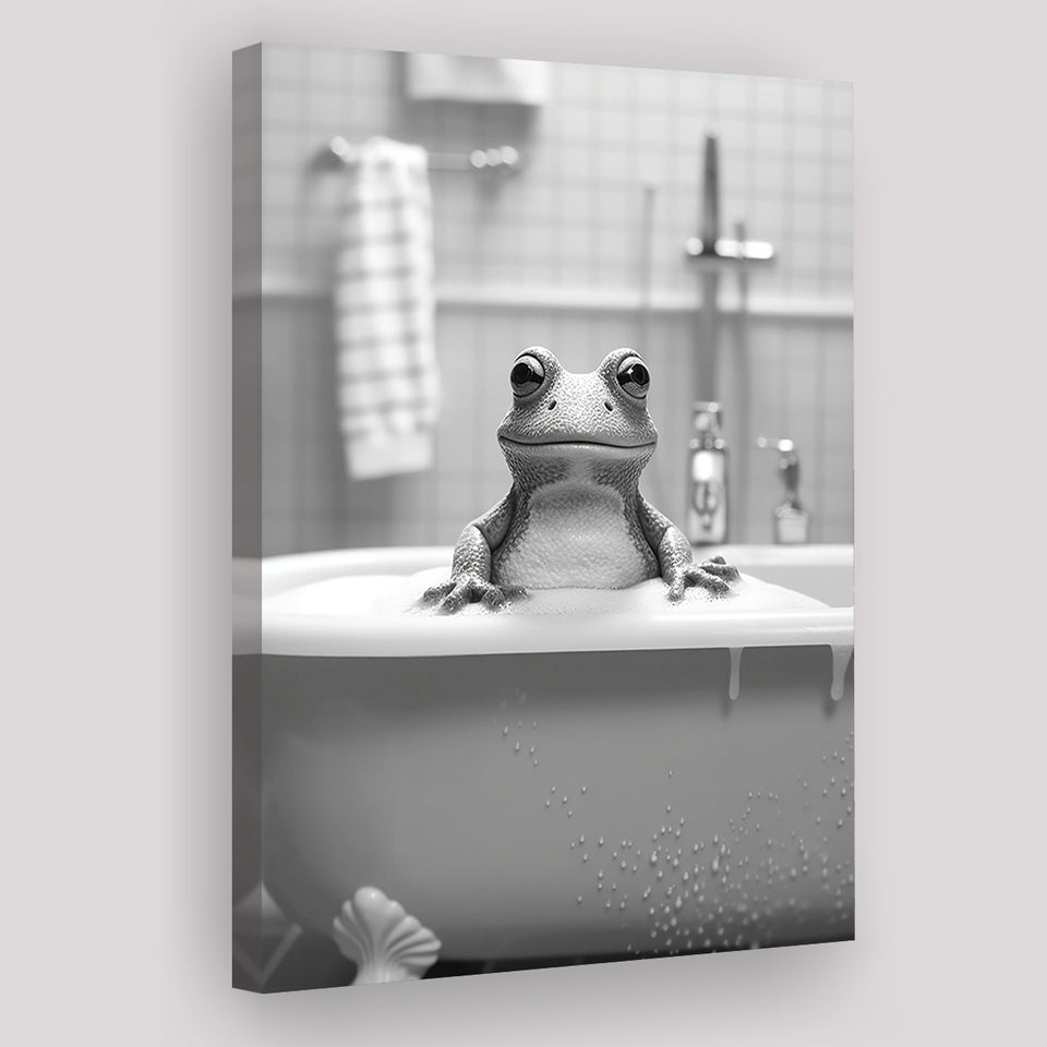 Cute Frog in Tub Printable Canvas Prints Wall Art, Bathroom kids art, Bathroom wall decor
