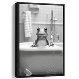 Cute Frog In Tub Printable Framed Canvas Prints Wall Art, Bathroom Kids Art, Bathroom Wall Decor