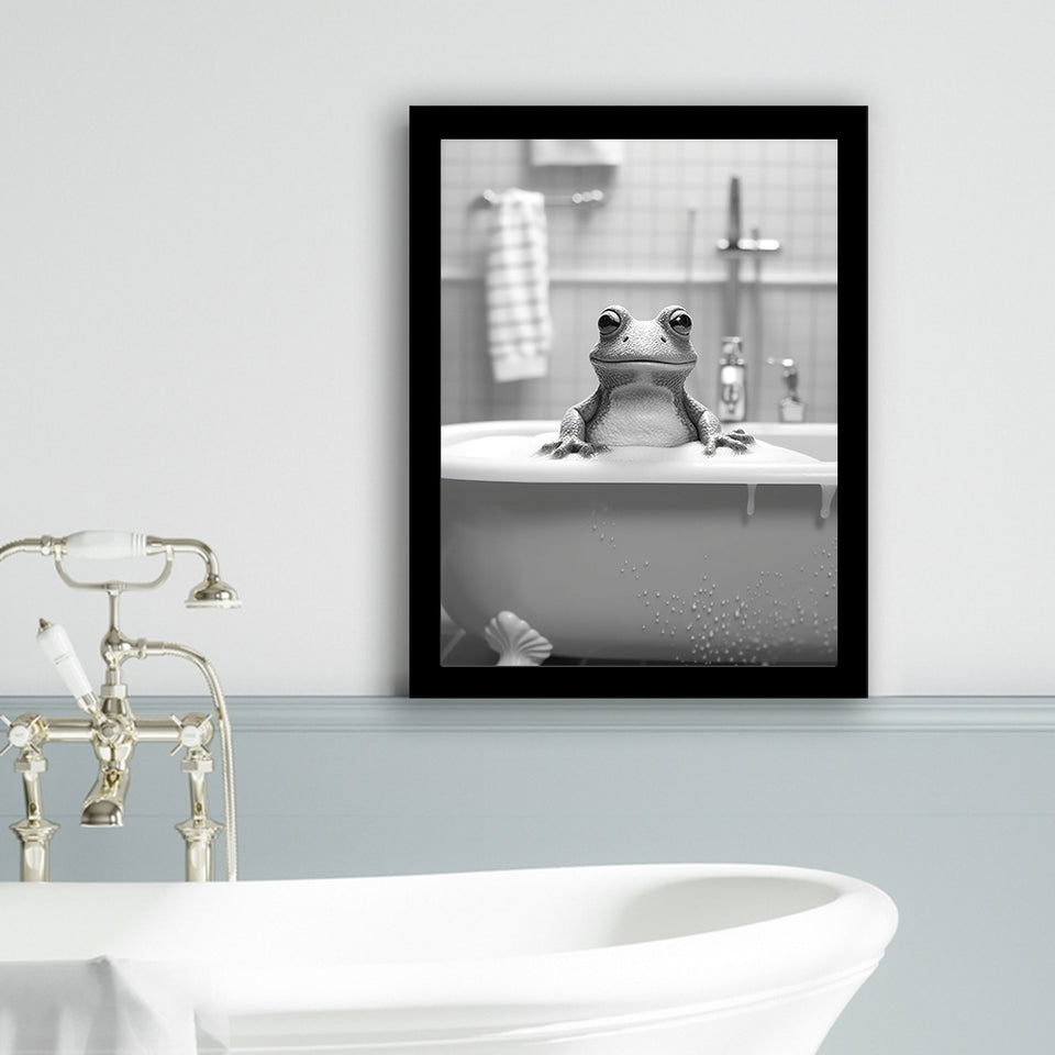 Cute Frog In Tub Printable Framed Art Print Wall Decor, Bathroom Kids Art, Bathroom Wall Decor
