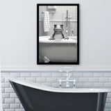 Cute Frog In Tub Printable Framed Art Print Wall Decor, Bathroom Kids Art, Bathroom Wall Decor
