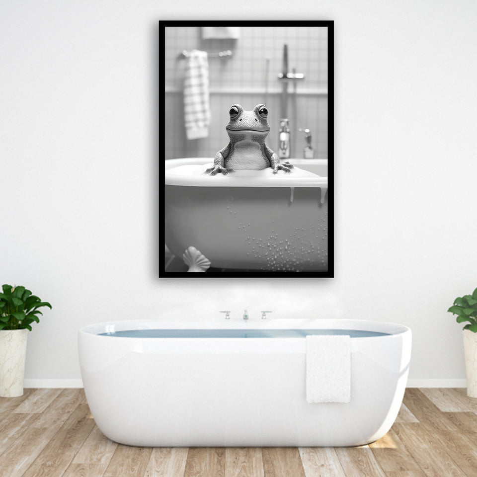 Cute Frog In Tub Printable Framed Art Print Wall Decor, Bathroom Kids Art, Bathroom Wall Decor