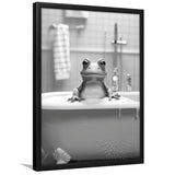 Cute Frog In Tub Printable Framed Art Print Wall Decor, Bathroom Kids Art, Bathroom Wall Decor