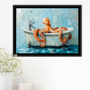 Cute Octopus In Bathtube Bathroom, Framed Canvas Print Wall Art Decor, Floating Frame Painting Canvas