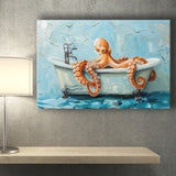 Cute Octopus In Bathtube Bathroom, Canvas Print Wall Art Home Decor, Painting Canvas Art Print