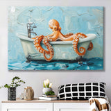 Cute Octopus In Bathtube Bathroom, Canvas Print Wall Art Home Decor, Painting Canvas Art Print