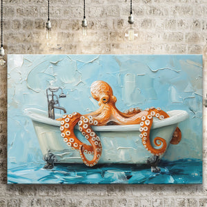 Cute Octopus In Bathtube Bathroom, Canvas Print Wall Art Home Decor, Painting Canvas Art Print