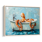 Cute Octopus In Bathtube Bathroom, Framed Canvas Print Wall Art Decor, Floating Frame Painting Canvas