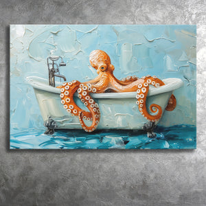 Cute Octopus In Bathtube Bathroom, Canvas Print Wall Art Home Decor, Painting Canvas Art Print