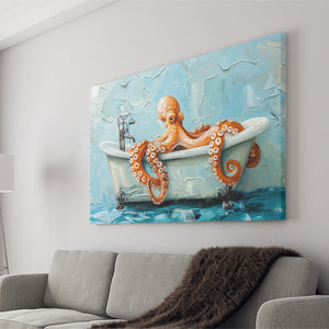 Cute Octopus In Bathtube Bathroom, Canvas Print Wall Art Home Decor, Painting Canvas Art Print