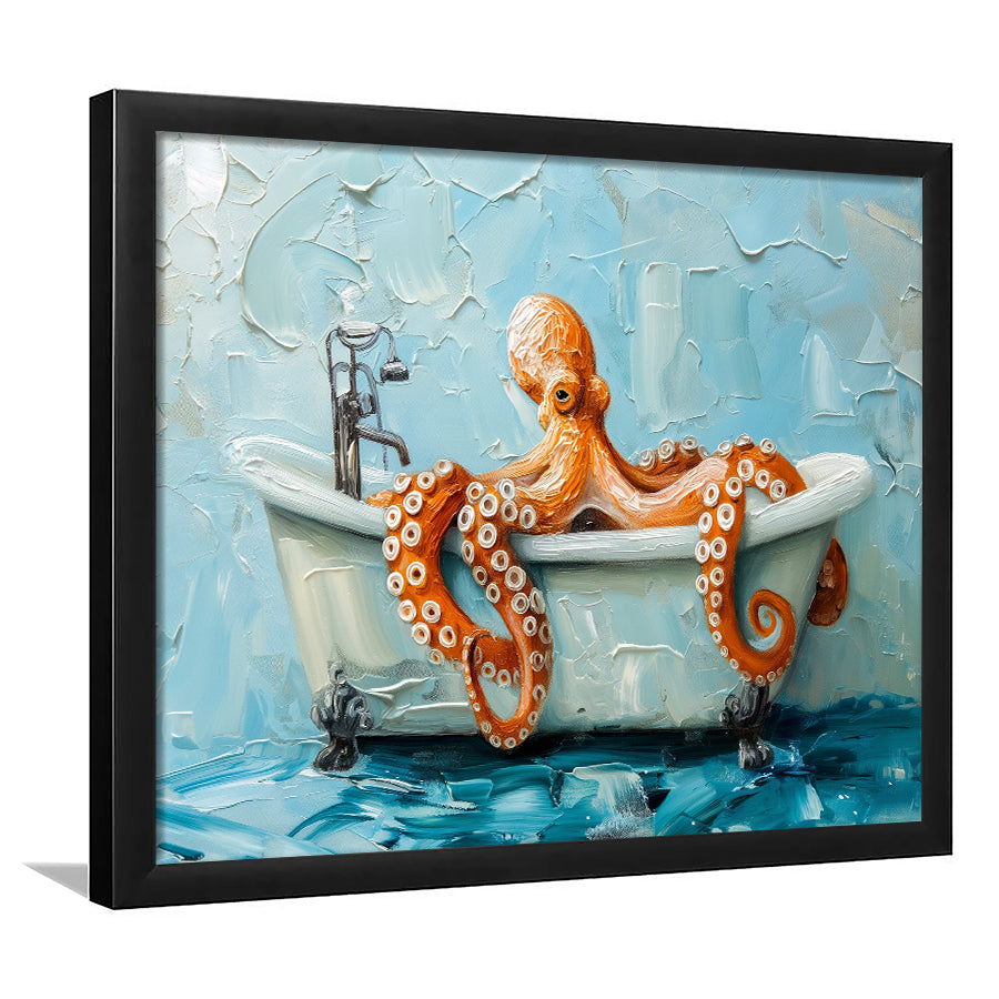 Cute Octopus In Bathtube Bathroom, Framed Art Print Wall Decor, Picture Framed Painting Art