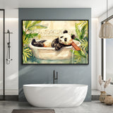 Cute Panda In Bathtub Bathroom Vintage Style, Bathroom Art Decor Framed Canvas Prints Wall Art,Floating Frame