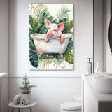 Cute Pink Pig In Bathtub Bathroom Decor Canvas Prints Wall Art, Bathroom Art Decor,