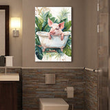 Cute Pink Pig In Bathtub Bathroom Decor Canvas Prints Wall Art, Bathroom Art Decor,