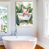 Cute Pink Pig In Bathtub Bathroom Decor Canvas Prints Wall Art, Bathroom Art Decor,