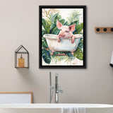 Cute Pink Pig In Bathtub Bathroom Decor Framed Canvas Prints Wall Art, Bathroom Framed Art Decor
