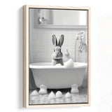 Cute Rabbit In Tub Printable Framed Canvas Prints Wall Art, Bathroom Kids Art, Bathroom Wall Decor