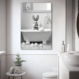 Cute Rabbit in Tub Printable Canvas Prints Wall Art, Bathroom kids art, Bathroom wall decor