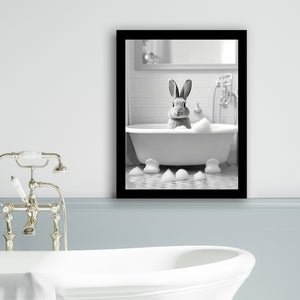 Cute Rabbit In Tub Printable Framed Art Print Wall Decor, Bathroom Kids Art, Bathroom Wall Decor