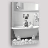 Cute Rabbit in Tub Printable Canvas Prints Wall Art, Bathroom kids art, Bathroom wall decor