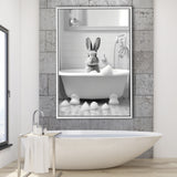 Cute Rabbit In Tub Printable Framed Canvas Prints Wall Art, Bathroom Kids Art, Bathroom Wall Decor
