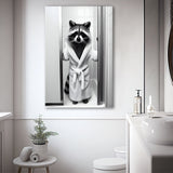 Cute Raccoon in Bathrobe Peering from Shower Canvas Prints Wall Art, Kids Bathroom Art, Raccoon art
