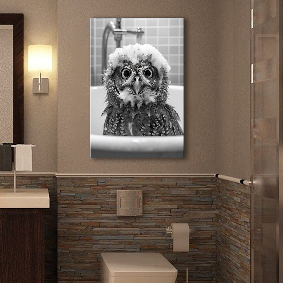 Cute owl in Tub Printable Canvas Prints Wall Art,Owl Photo,Owl Art