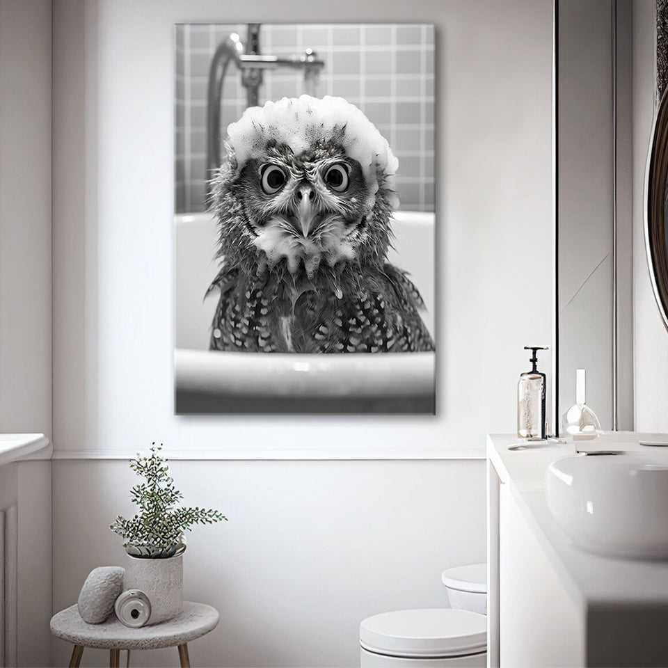 Cute owl in Tub Printable Canvas Prints Wall Art,Owl Photo,Owl Art