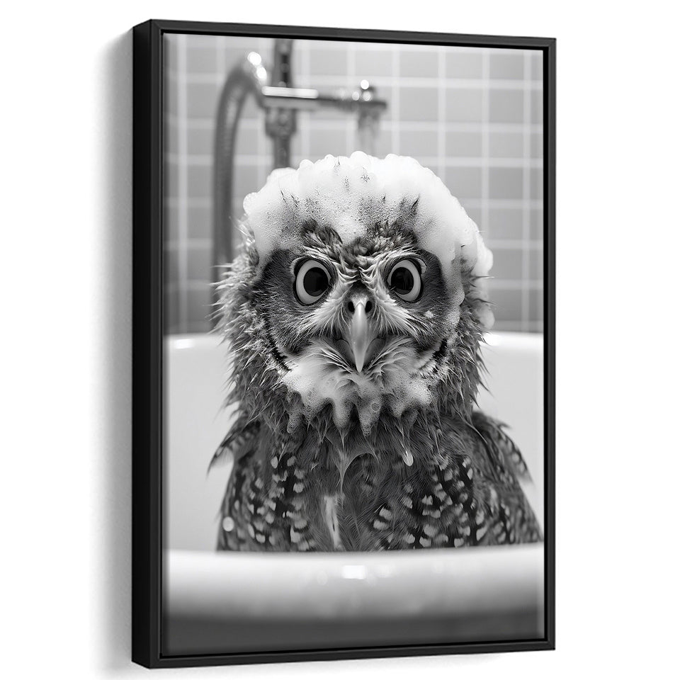 Cute Owl In Tub Printable Framed Canvas Prints Wall Art,Owl Photo,Owl Art