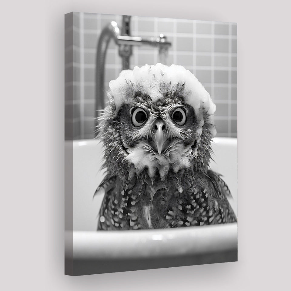 Cute owl in Tub Printable Canvas Prints Wall Art,Owl Photo,Owl Art