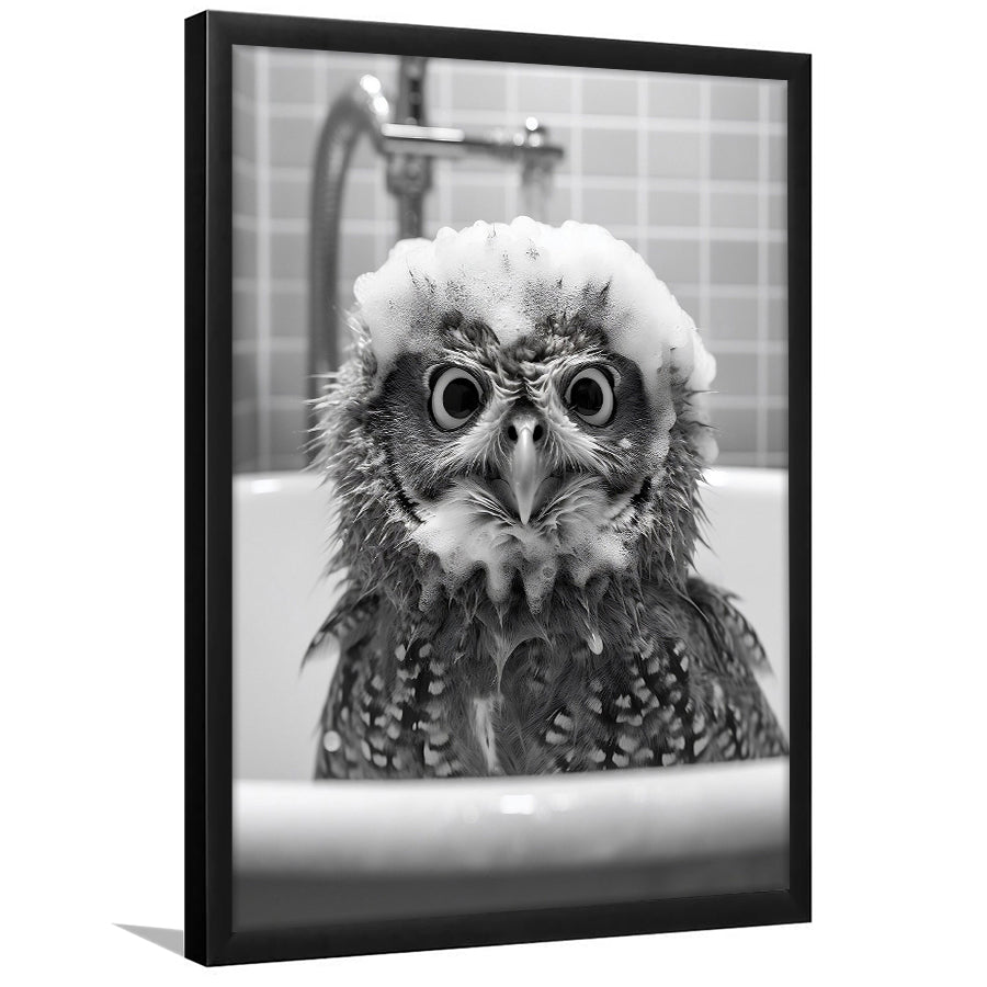 Cute Owl In Tub Printable Framed Art Print Wall Decor,Owl Photo,Owl Art