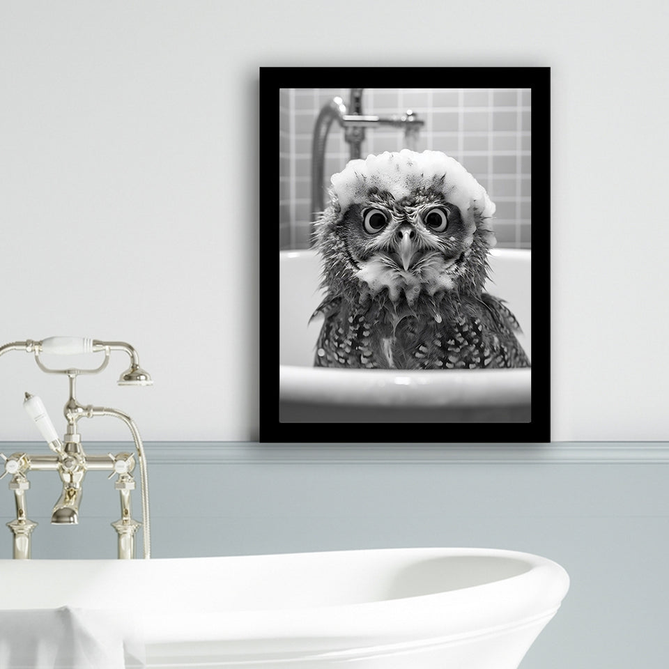 Cute Owl In Tub Printable Framed Art Print Wall Decor,Owl Photo,Owl Art