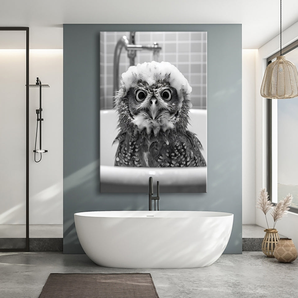 Cute owl in Tub Printable Canvas Prints Wall Art,Owl Photo,Owl Art