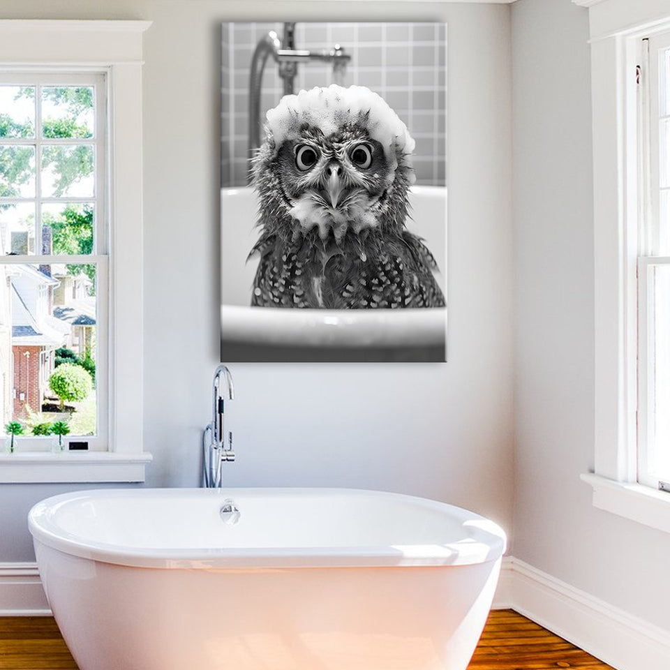Cute owl in Tub Printable Canvas Prints Wall Art,Owl Photo,Owl Art