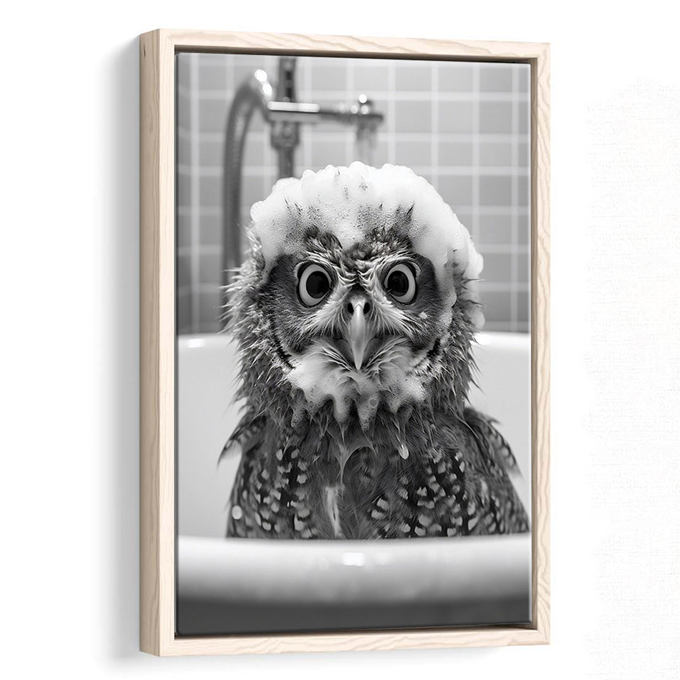 Cute Owl In Tub Printable Framed Canvas Prints Wall Art,Owl Photo,Owl Art