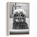 Cute Owl In Tub Printable Framed Canvas Prints Wall Art,Owl Photo,Owl Art