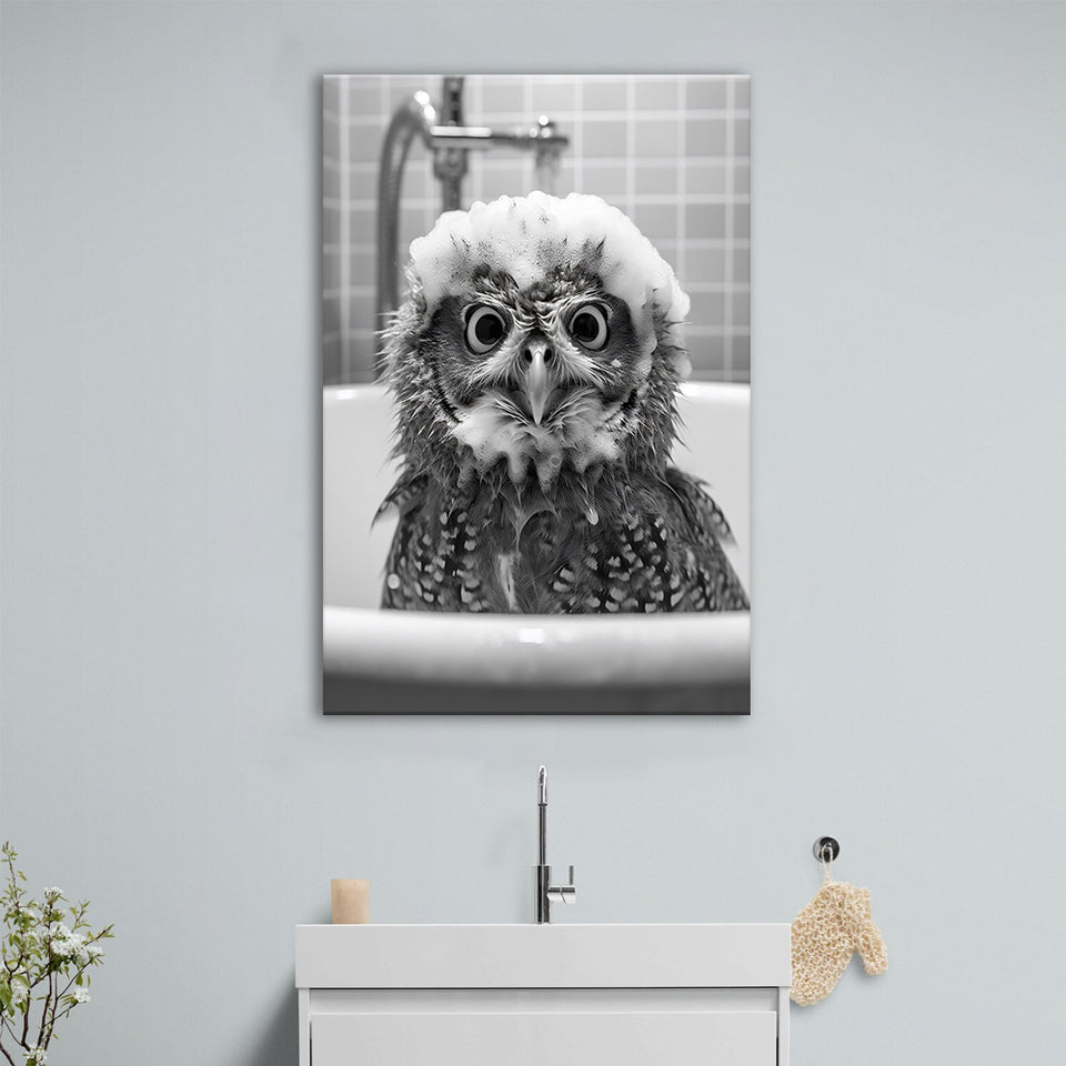 Cute owl in Tub Printable Canvas Prints Wall Art,Owl Photo,Owl Art