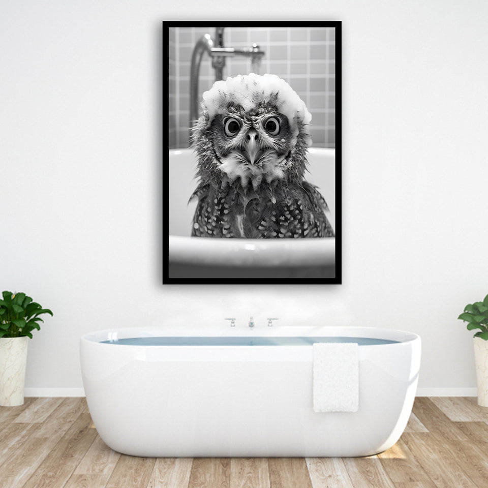 Cute Owl In Tub Printable Framed Art Print Wall Decor,Owl Photo,Owl Art