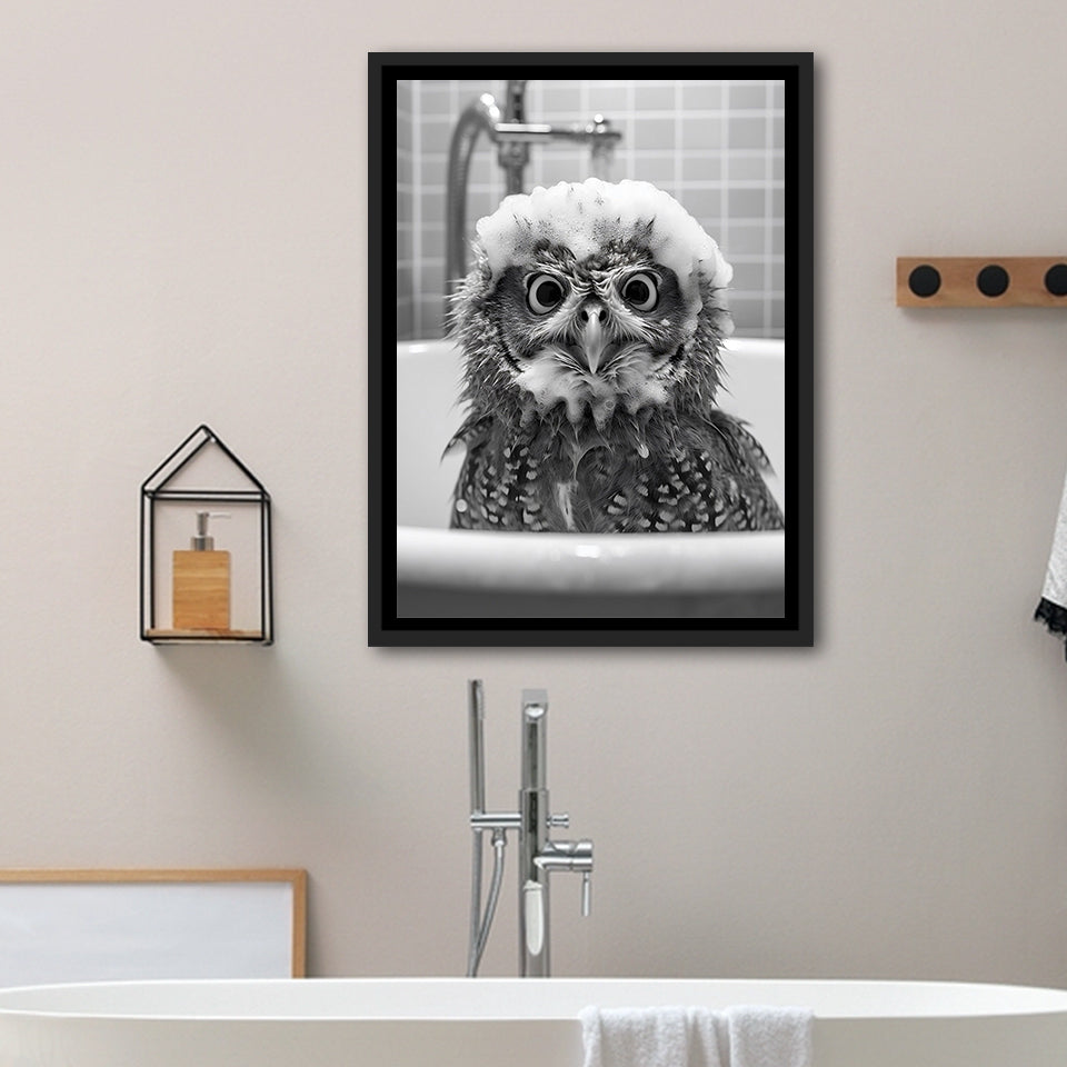 Cute Owl In Tub Printable Framed Canvas Prints Wall Art,Owl Photo,Owl Art