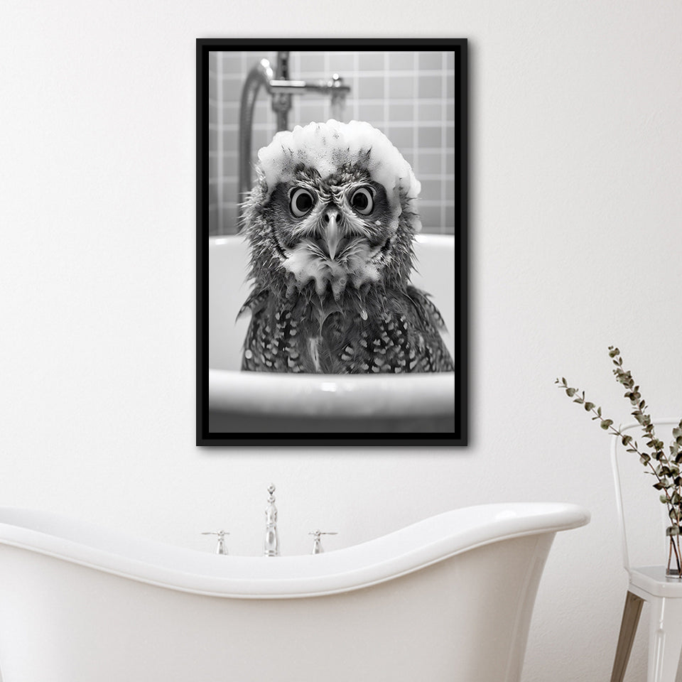 Cute Owl In Tub Printable Framed Canvas Prints Wall Art,Owl Photo,Owl Art