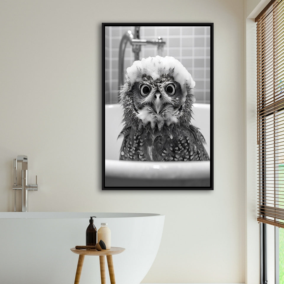 Cute Owl In Tub Printable Framed Canvas Prints Wall Art,Owl Photo,Owl Art