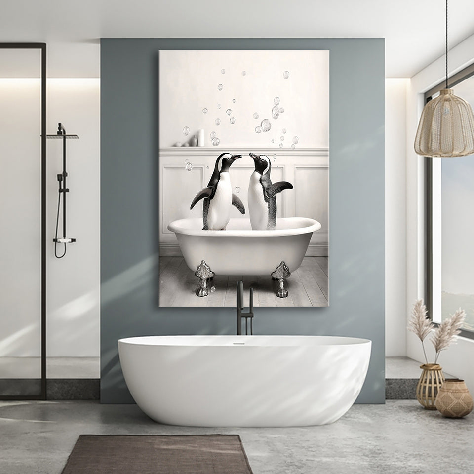 Cute penguins in Tub Printable Canvas Prints Wall Art, Penguins Photo ,Penguins Art