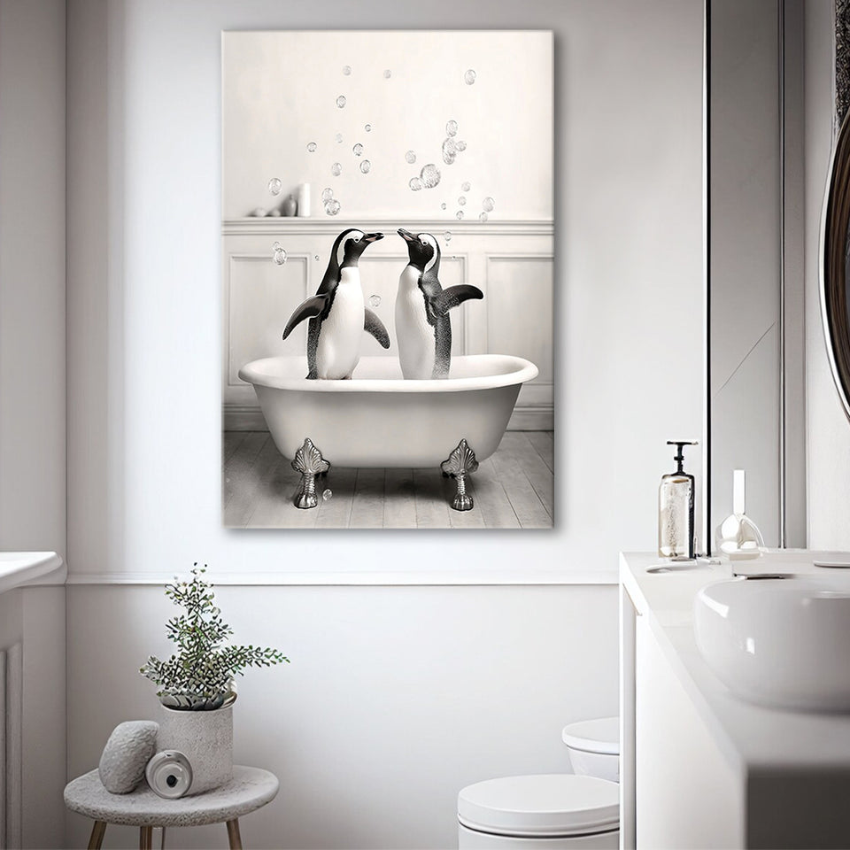 Cute penguins in Tub Printable Canvas Prints Wall Art, Penguins Photo ,Penguins Art