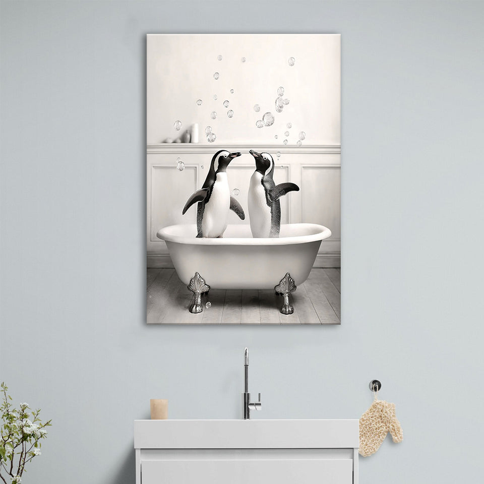 Cute penguins in Tub Printable Canvas Prints Wall Art, Penguins Photo ,Penguins Art