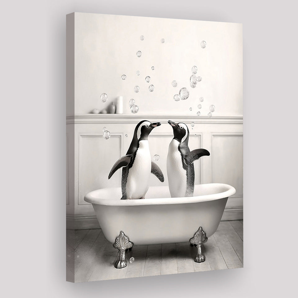 Cute penguins in Tub Printable Canvas Prints Wall Art, Penguins Photo ,Penguins Art