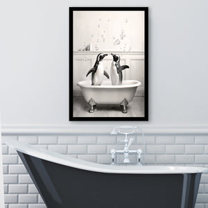 Cute Penguins In Tub Printable Framed Art Print Wall Decor, Penguins Photo ,Penguins Art
