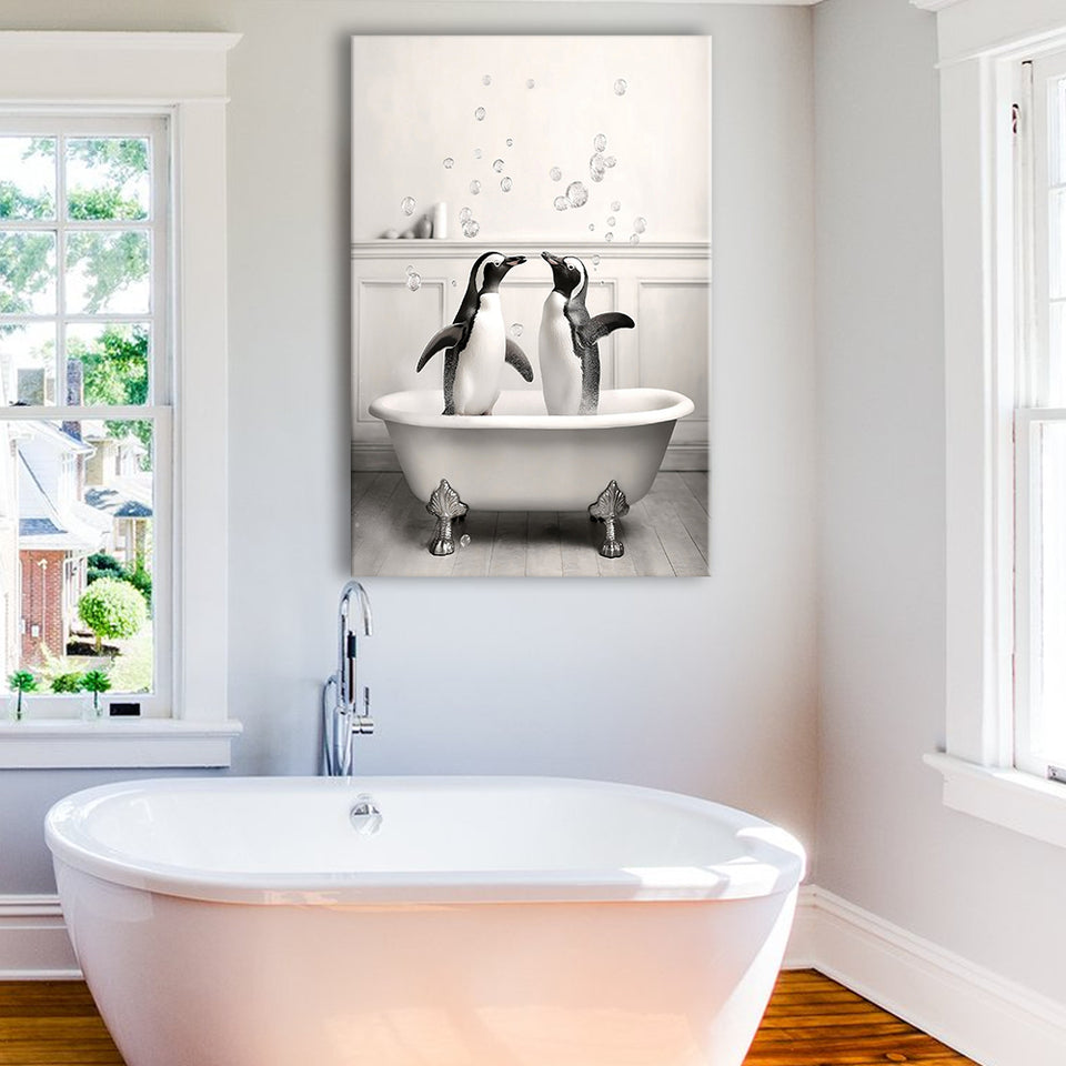 Cute penguins in Tub Printable Canvas Prints Wall Art, Penguins Photo ,Penguins Art